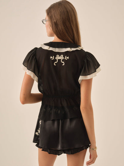 For Love and Lemons Emmie Chiffon Top - Black