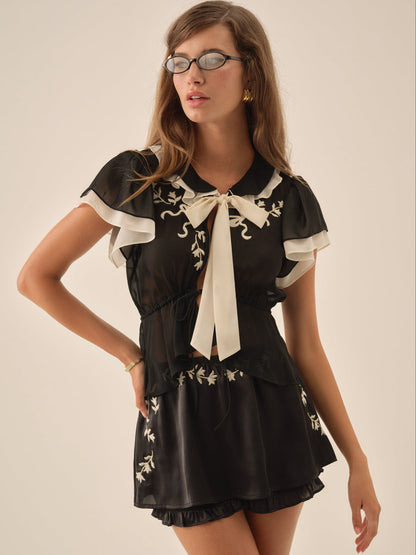 For Love and Lemons Emmie Chiffon Top - Black