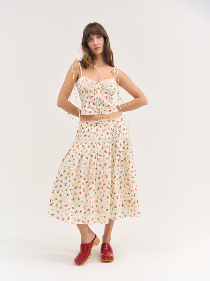 For Love and Lemons Adahlia Floral Top - Cream