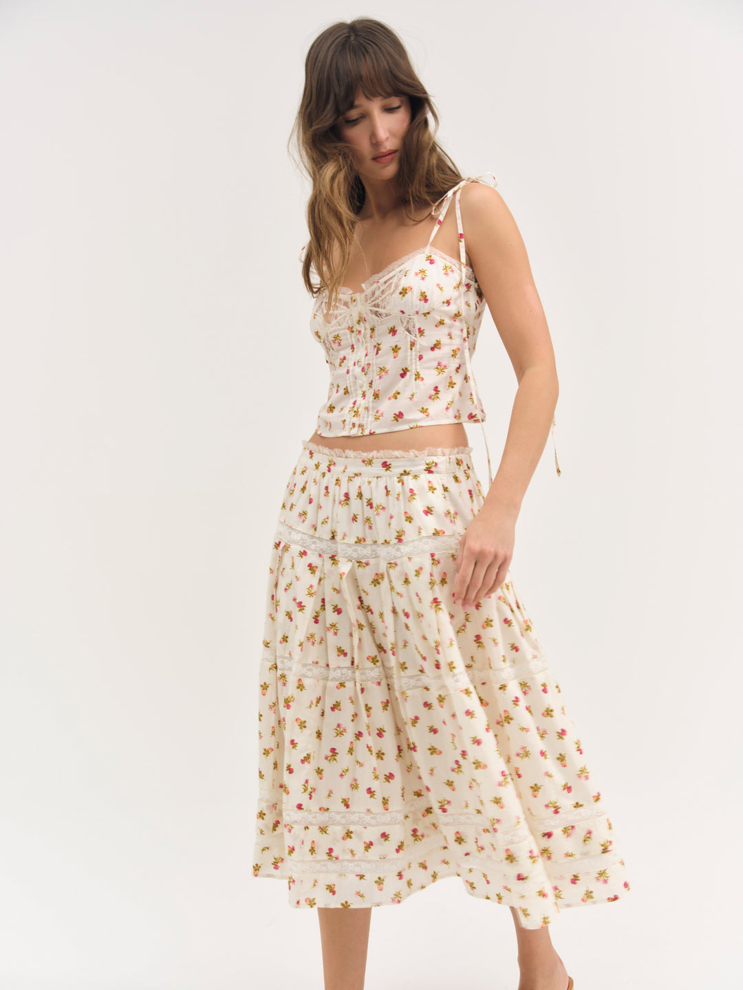 For Love and Lemons Adahlia Floral Top - Cream