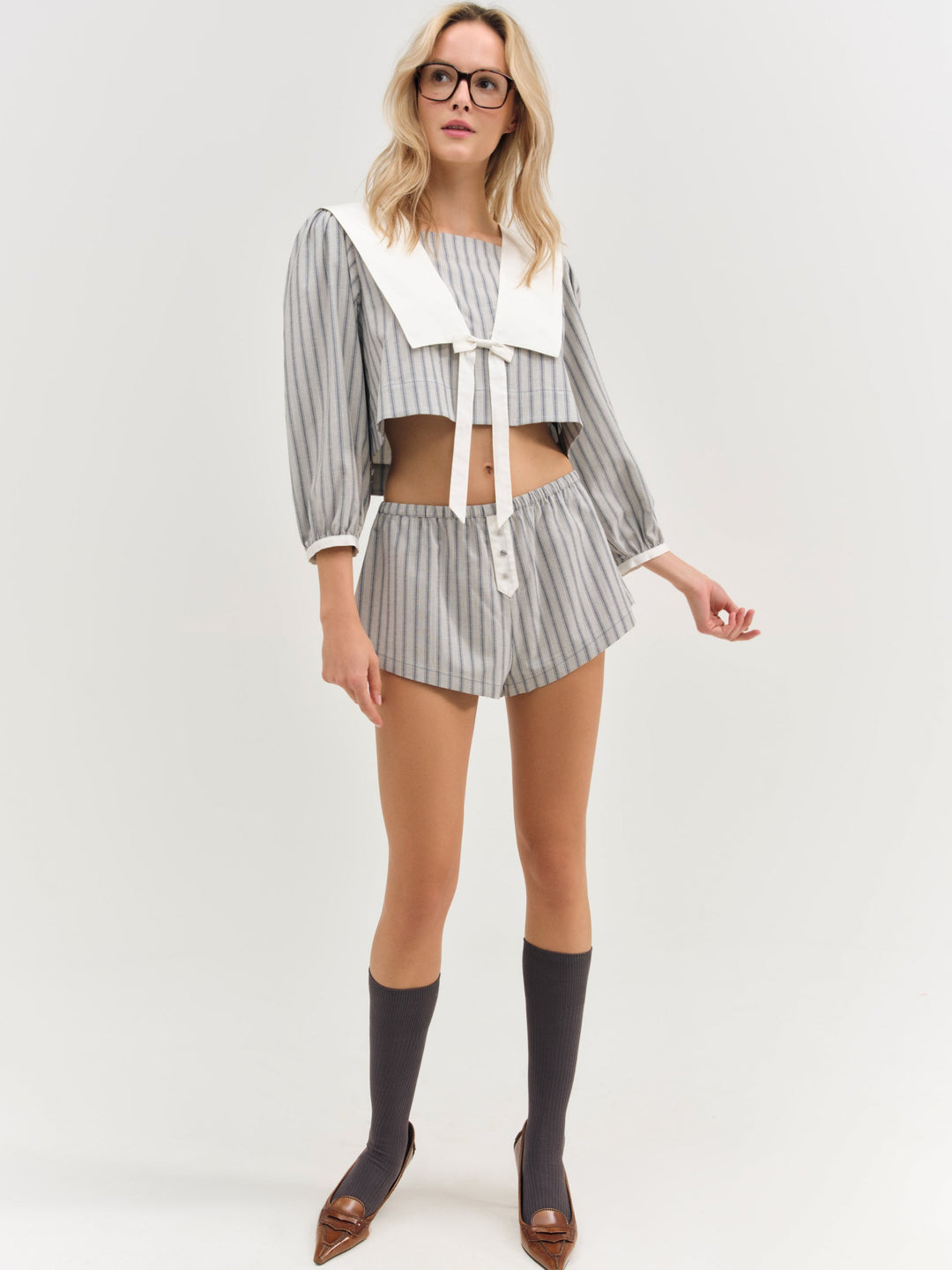 For Love and Lemons Linen Stripe Top - Blue