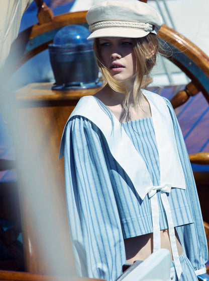 For Love and Lemons Linen Stripe Top - Blue