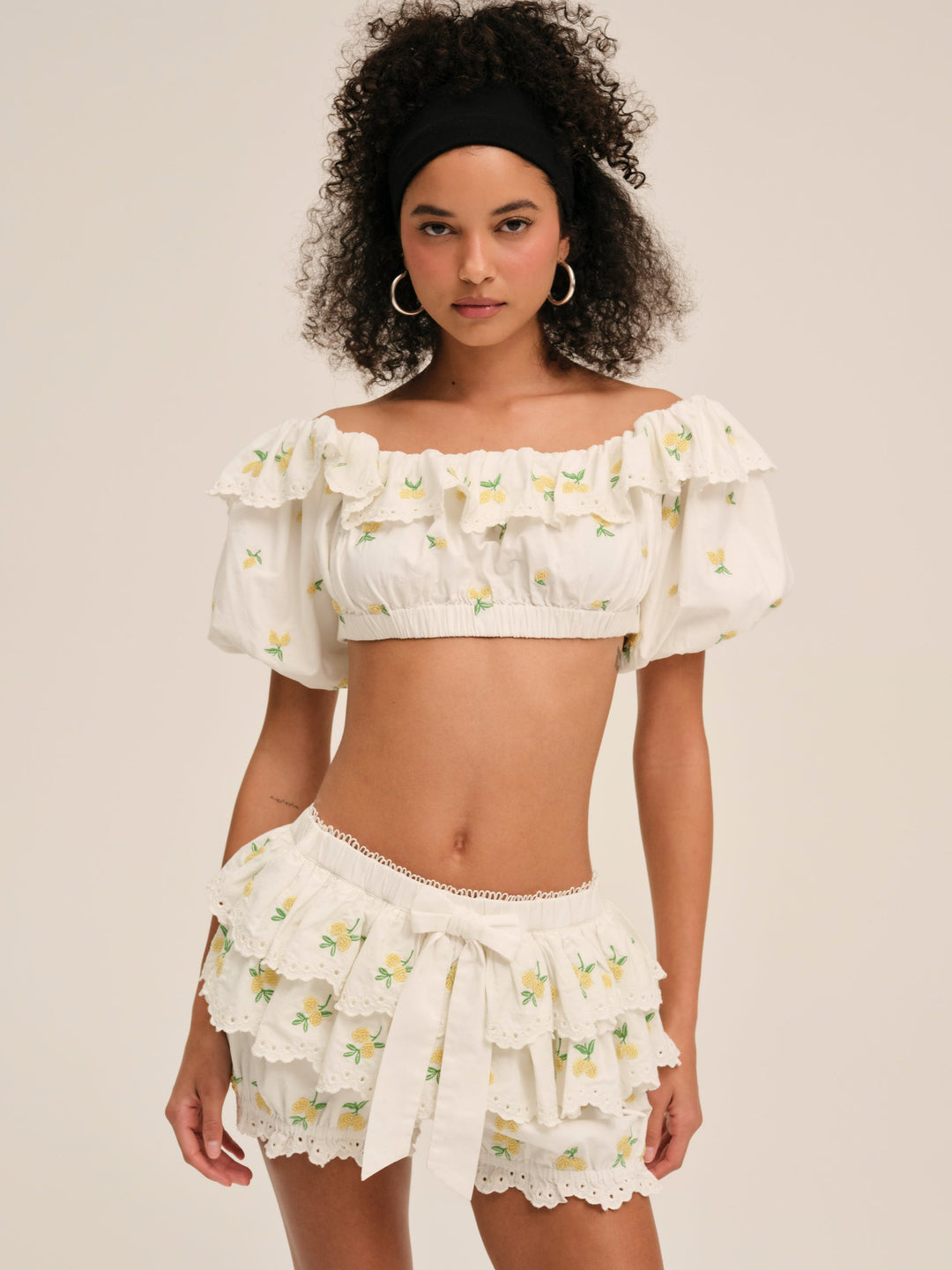 For Love and Lemons Lemon Spritz Crop Top - White