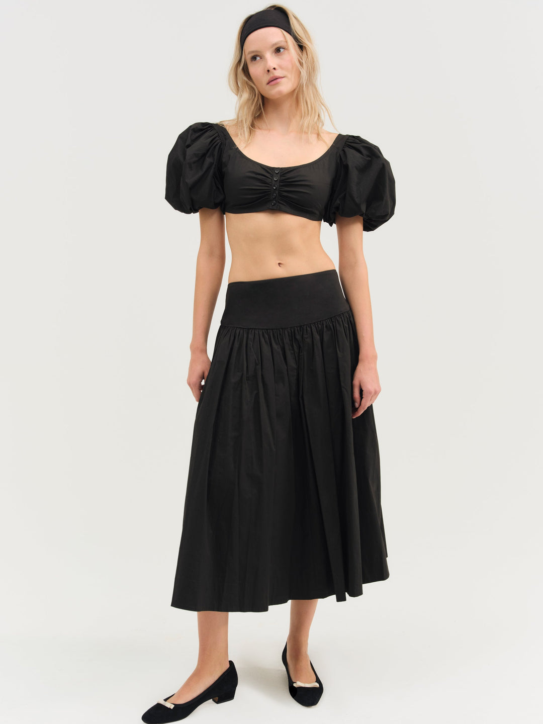 For Love and Lemons Helena Crop Poplin Top - Black