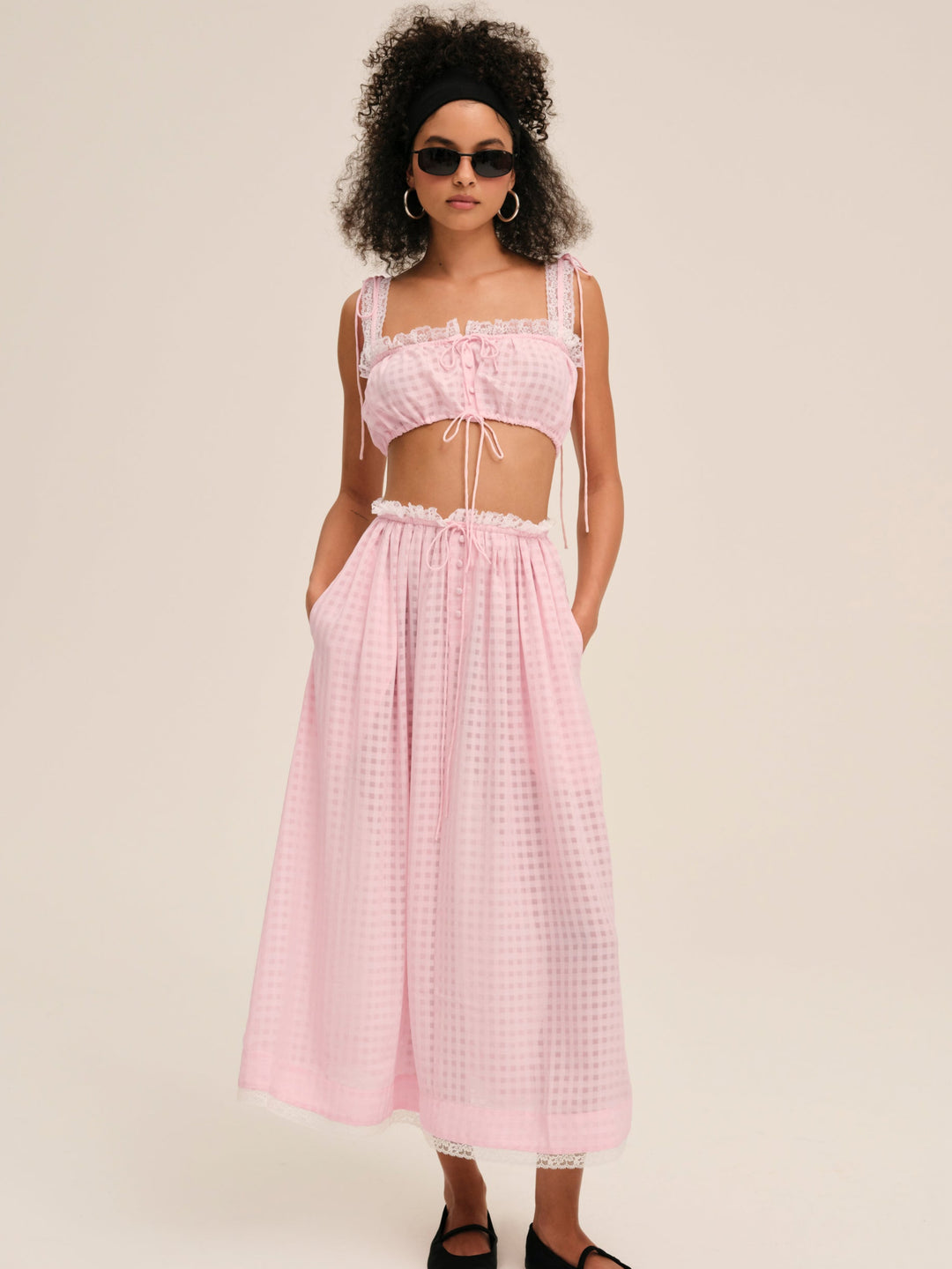 For Love and Lemons Ginny Gingham Crop Top - Pink