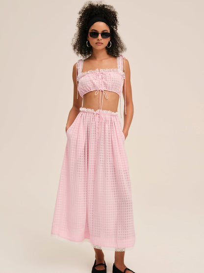 For Love and Lemons Ginny Gingham Crop Top - Pink