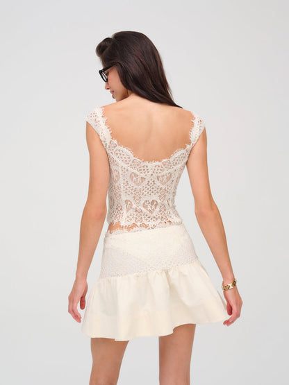 For Love and Lemons Doily Lace Mini Skirt - Cream