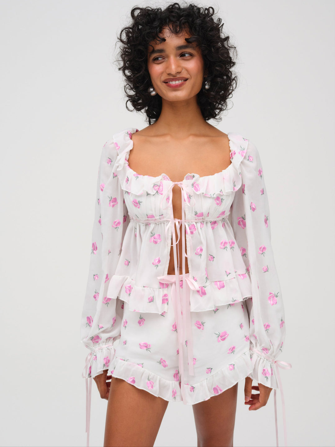 For Love and Lemons Fiona Floral Short - White