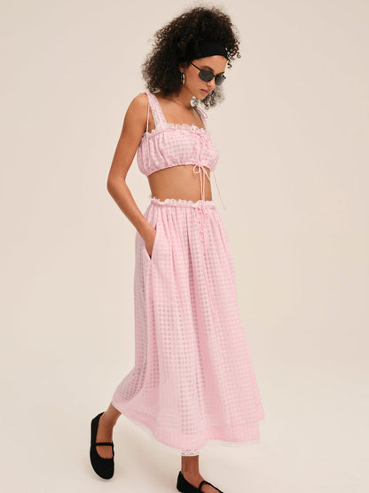 For Love and Lemons Ginny Gingham Midi Skirt - Pink