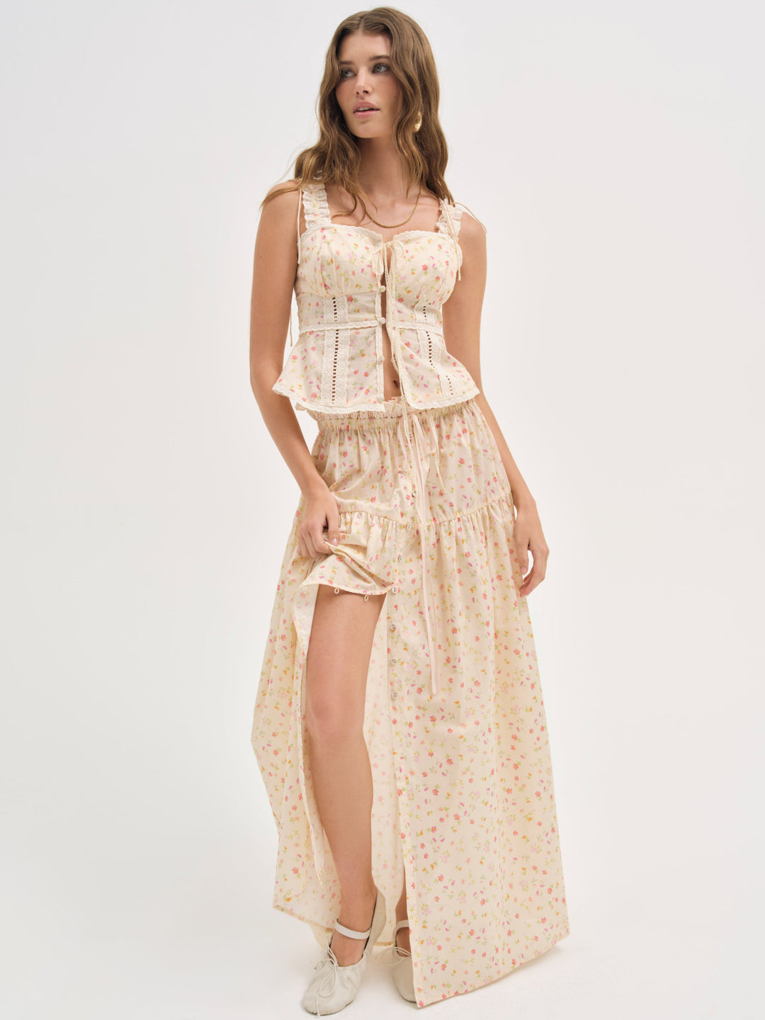 For Love and Lemons Tracy Maxi Skirt - Peach