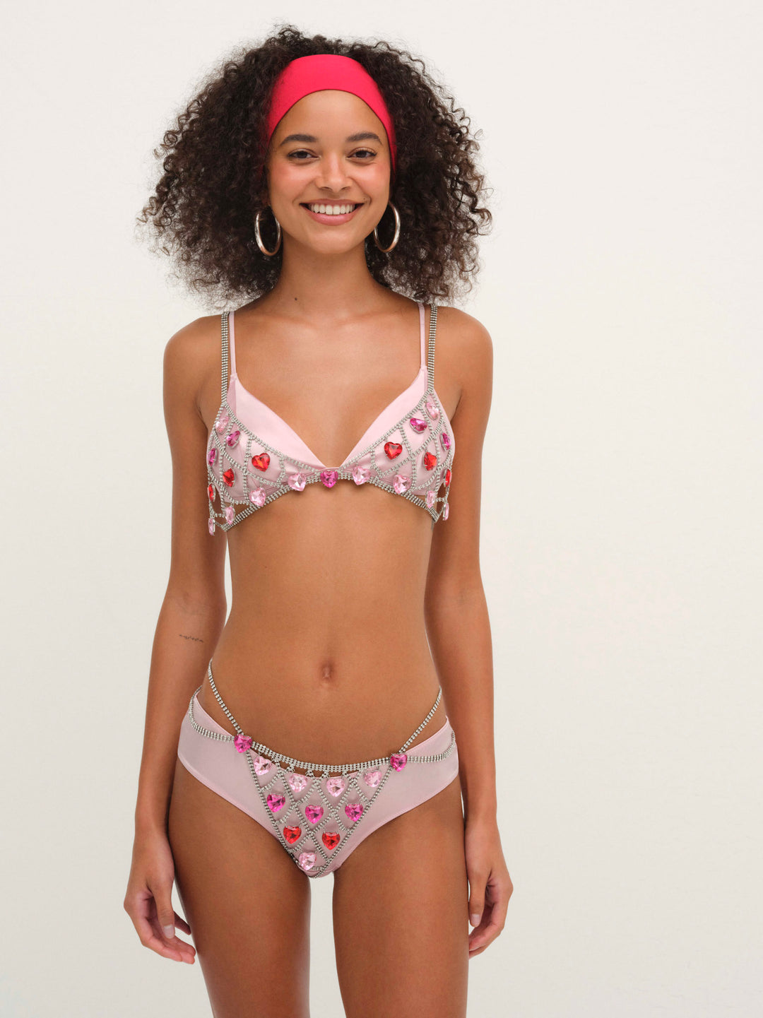 For Love and Lemons Rhinestone Heart Bralette - Red