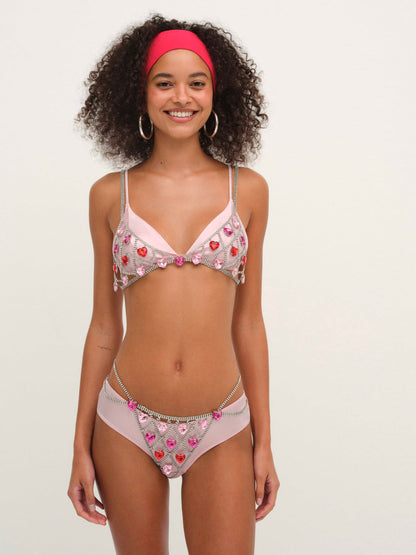 For Love and Lemons Rhinestone Heart Bralette - Red