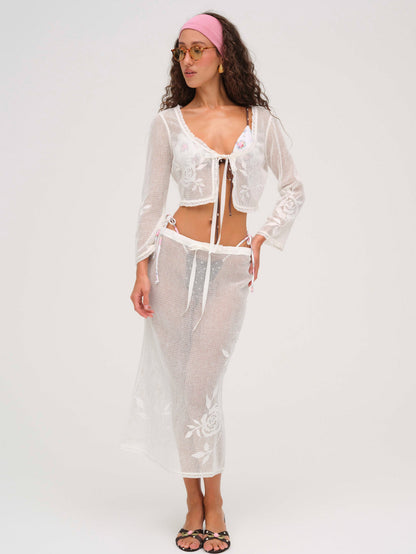 For Love and Lemons Rose Crochet Top - White