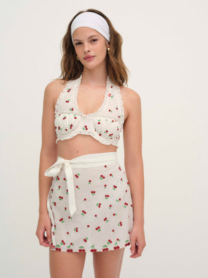 For Love and Lemons Beaded Cherries Underwire Bra - Red