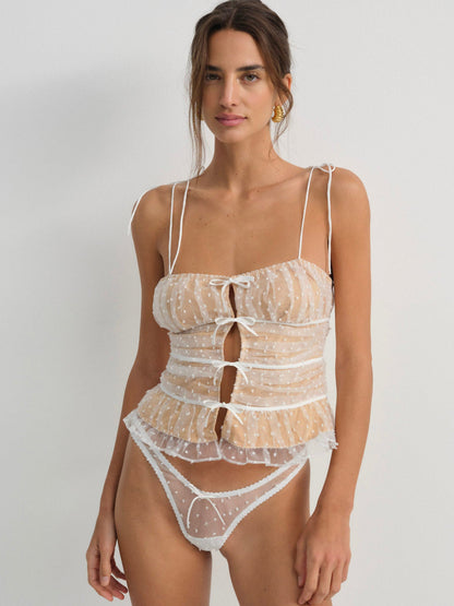 For Love and Lemons Devon Dot Thong Panty - White