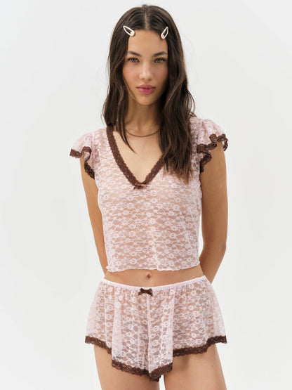 For Love and Lemons Pamela Sleep Top - LT Pink