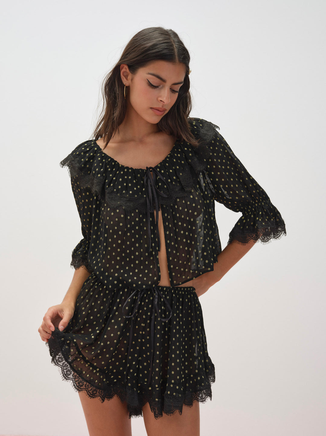 For Love and Lemons Liz Lurex Dot Top - Black